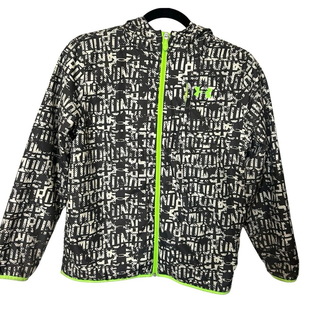 Under Armour Youth Unisex Full Zip Hoodie Print Gray Lime Jacket Sz L ?